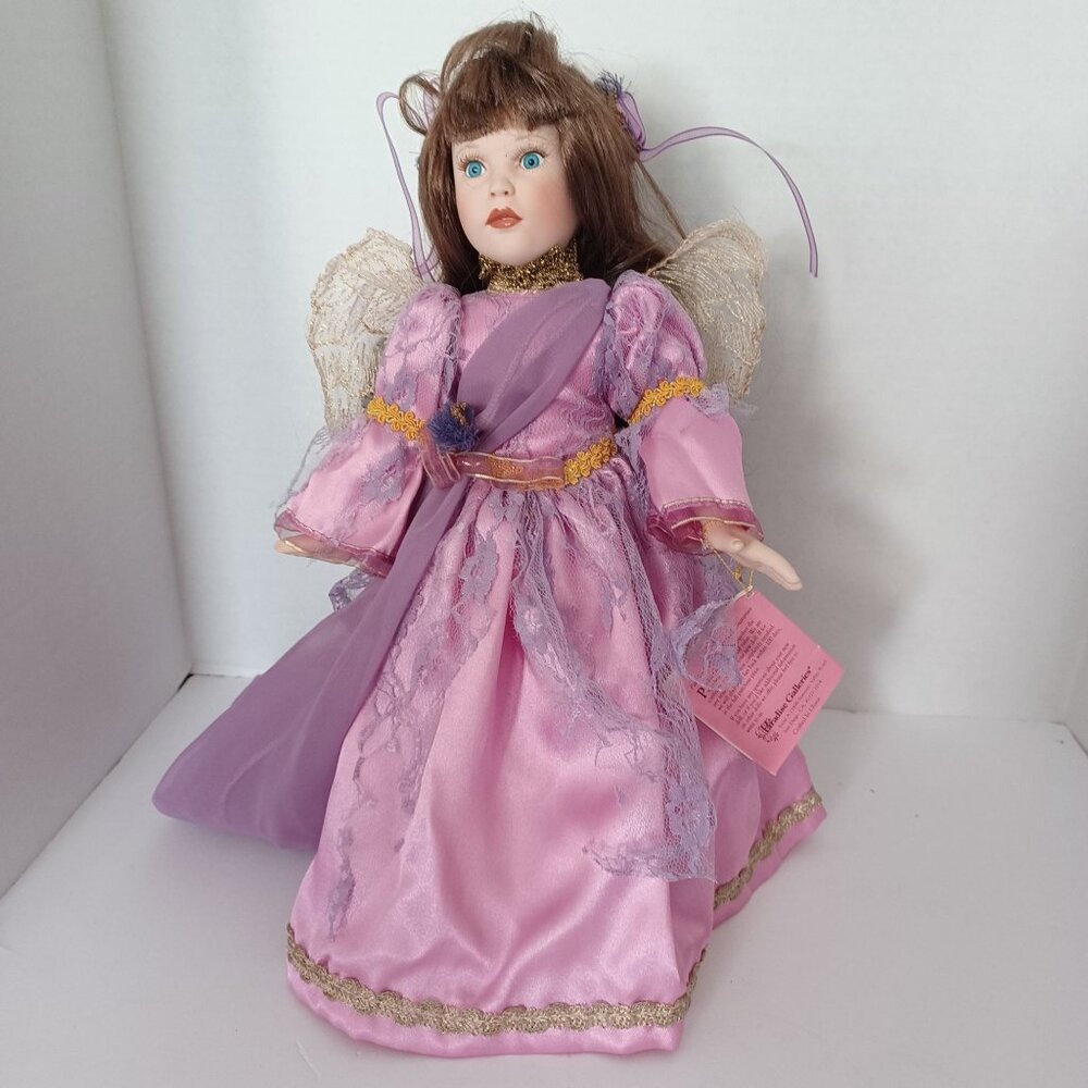 Porcelain Angel Doll With Purple Dress & Gold Accents By Paradise Galleries